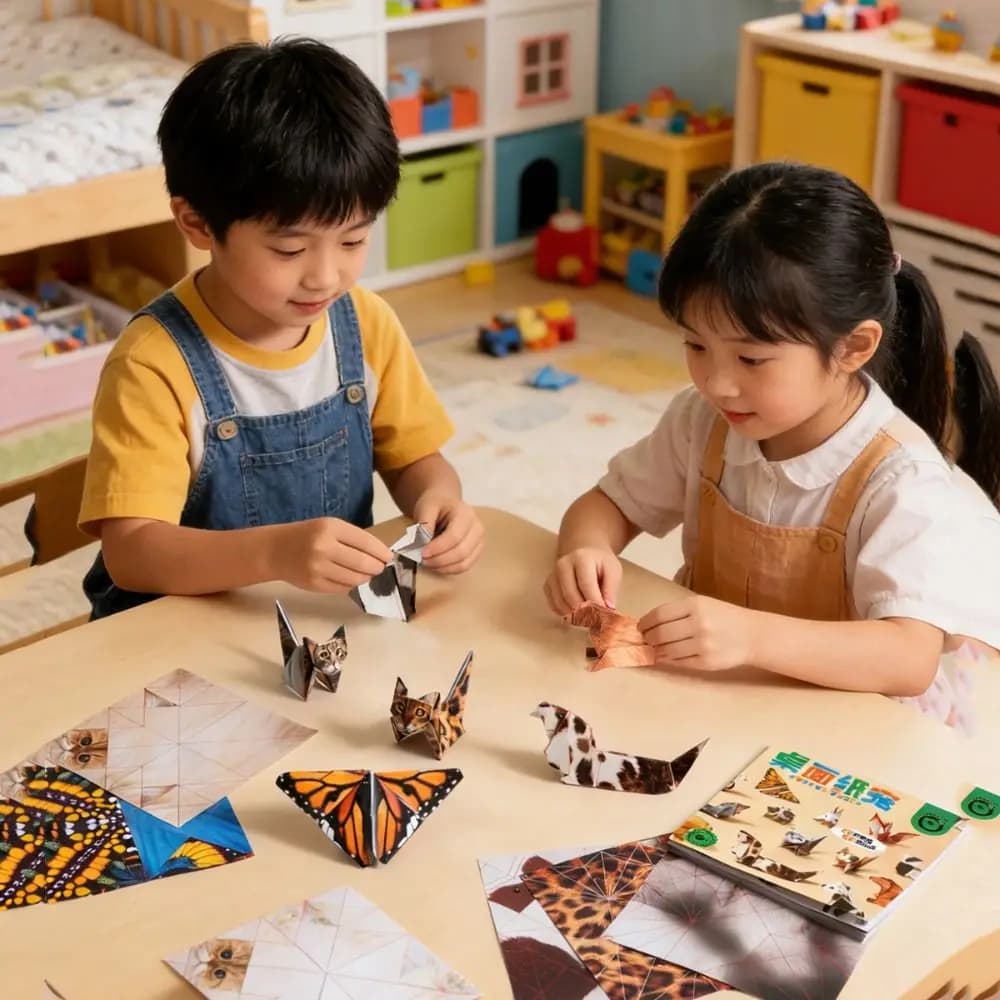 Paper Handmade Colored Paper Set Montessori Folding Animal Handmade Origami 3D Cartoon Diy Paper-cut Book Toddlers Children