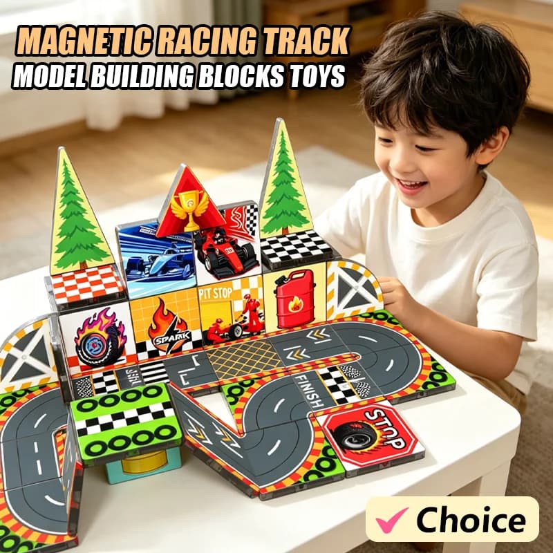 Blocchi Magnetici per Costruzioni, Pista da Corsa per Auto di Media Dimensione, Set Regalo Educativo STEM Montessori, Giocattolo Sensoriale Fai-da-Te per Bambini