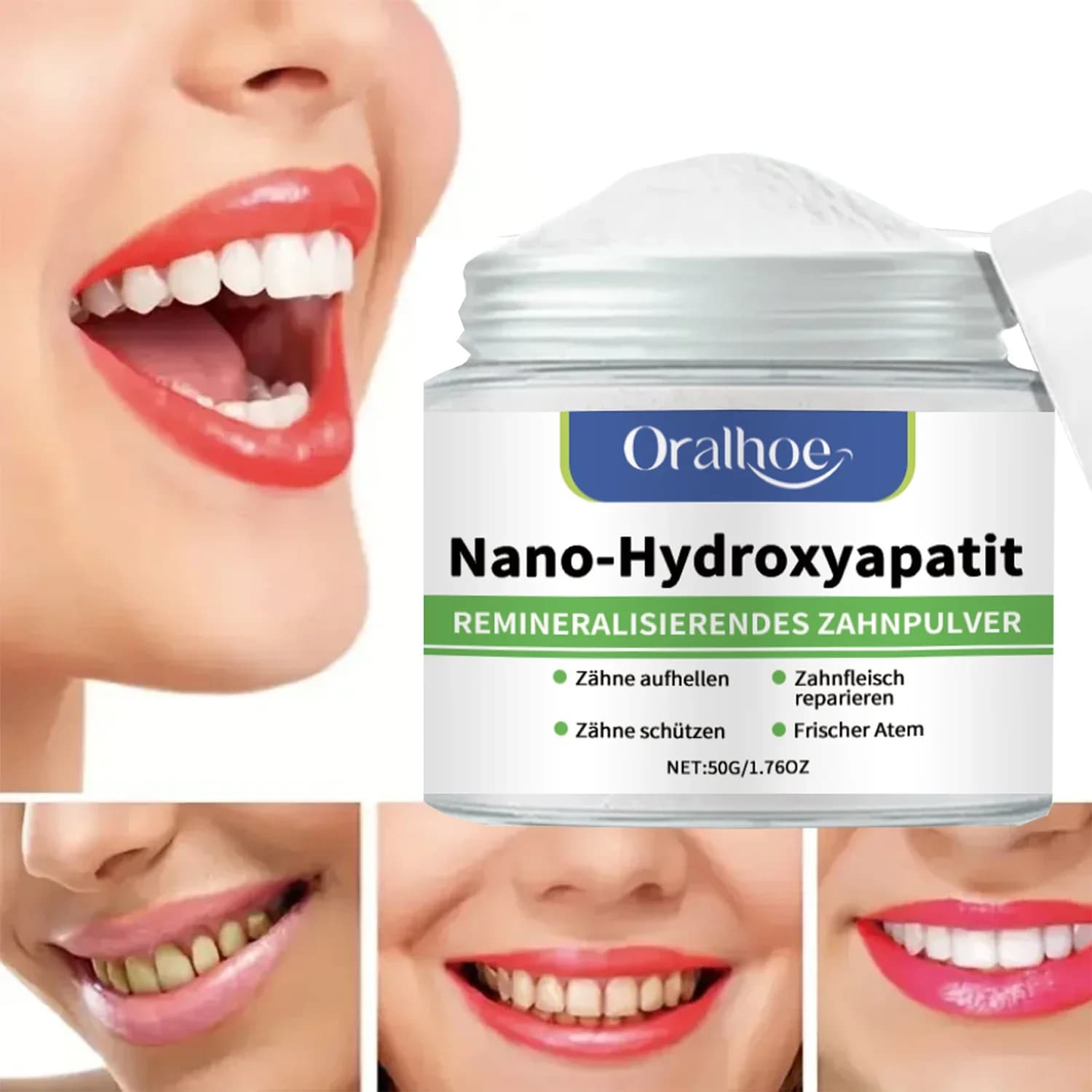 Nuova polvere sbiancante per denti all'idrossiapatite, cura orale professionale, rimozione delle macchie per denti bianchi, pulizia, alito fresco, cura dentale