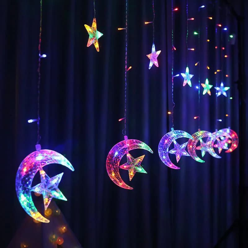 220V Spina UE LED Luna Stella Tenda Luci della stringa 8 modalità Ghirlanda di Natale Lucine per feste Matrimonio Ramadan Decor