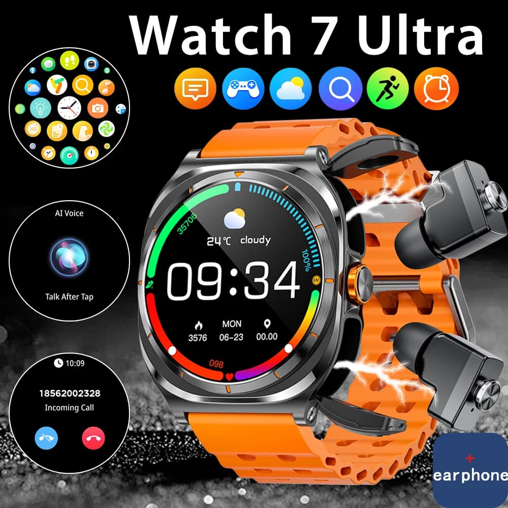 2025 New 6ATM Waterproof Men's Watch SmartWatch Outdoor GPS Headphone Frequency Cardiaca LED Call Bluetooth Sports Gift