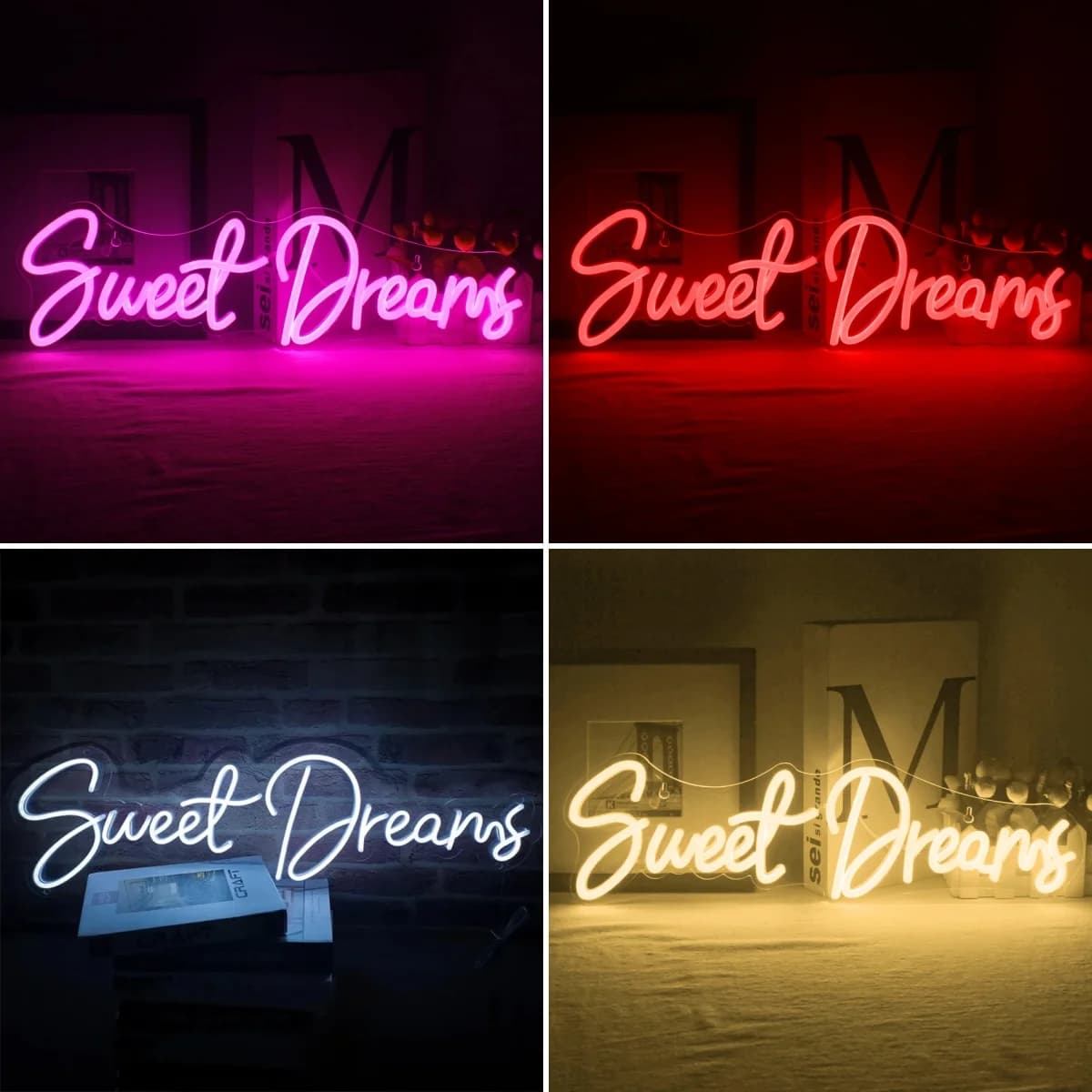 Sweet Dreams Insegna al neon per la decorazione della parete Luci a LED Lettera Camera da letto Decorazione della stanza Festa di nozze Bar Club Matrimonio Lampada da parete