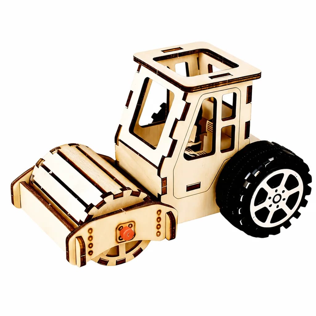 Wooden DIY Steamroller Road Roller STEM Science Experiment Kits for Kids Educational Toys 3D Puzzle Teaching Aids School Project