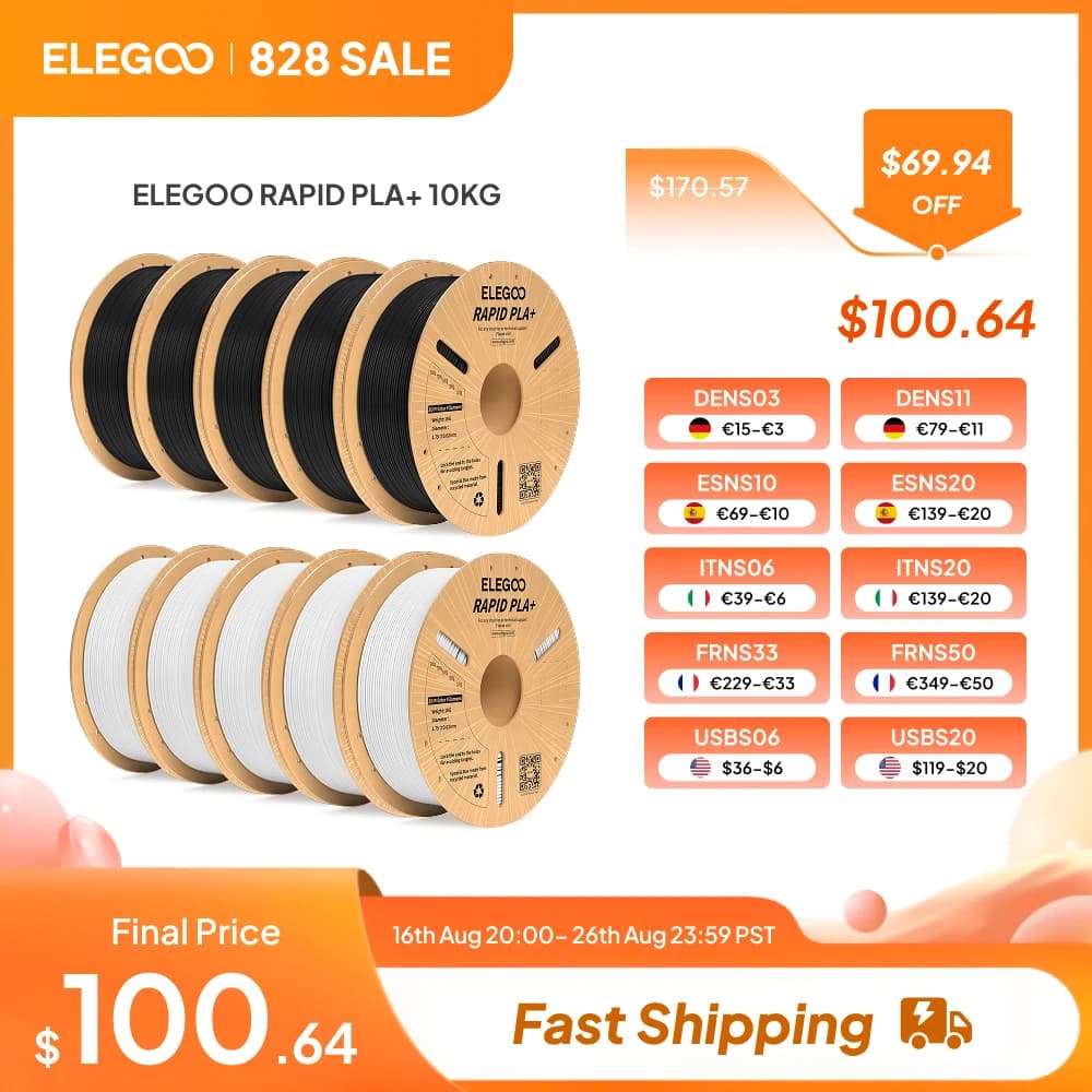 ELEGOO RAPID Filament PLA+ 1,75 mm, 3D printer filament, print speed support 30-600 mm/s, compatible with most FDM 3D printers