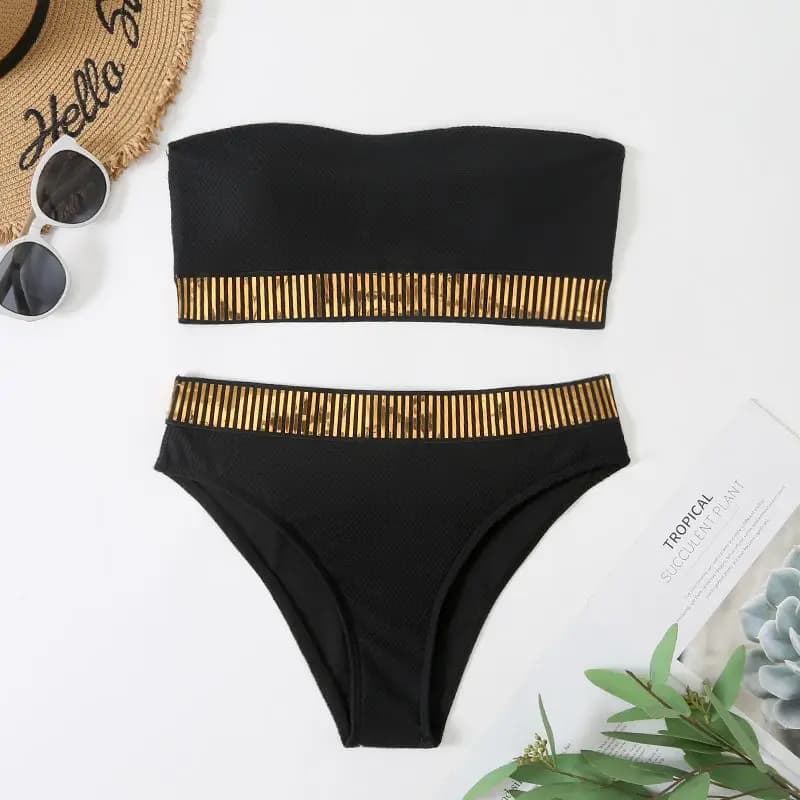 Women's Sexy High Waist Swimwear 2025 Women's Triangle Swimwear Padded Swimwear with Stitching Details Solid Women's Swimwear