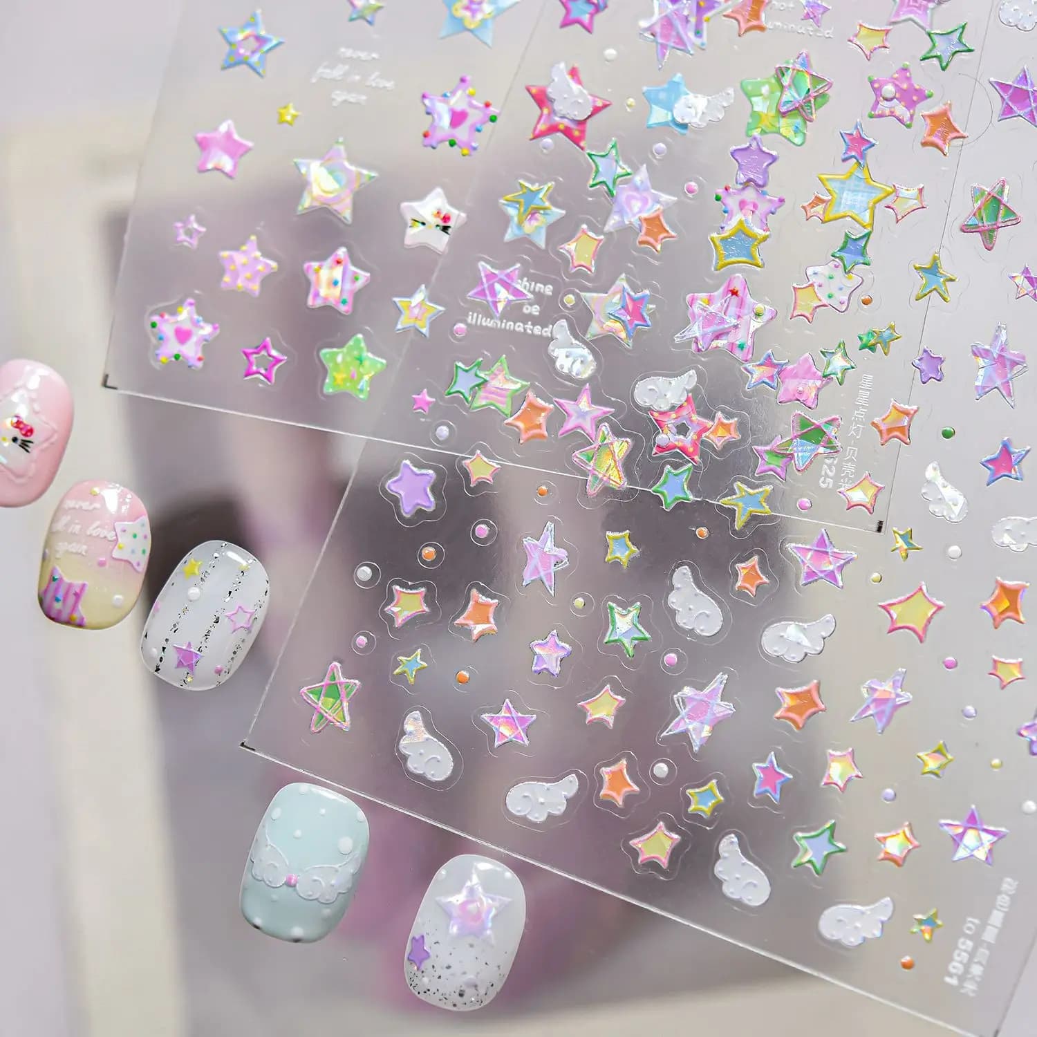 1Pcs Sweet Lovely Nail Stickers Colorful Stars Gold Silver Design Nail Art Decoration Stickers DIY 3D Manicure Accessory Decals