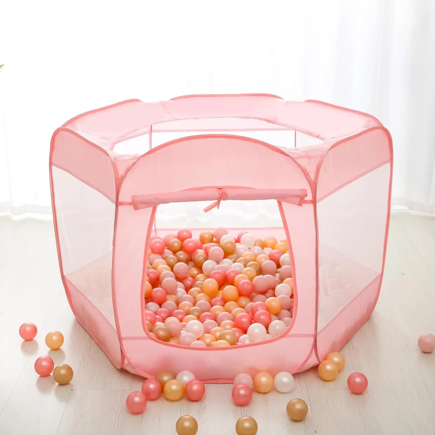 Tenda per palline per bambini rosa/bianco/grigio (senza palline) con borsa per il trasporto - Per i più piccoli Casa da gioco per interni ed esterni