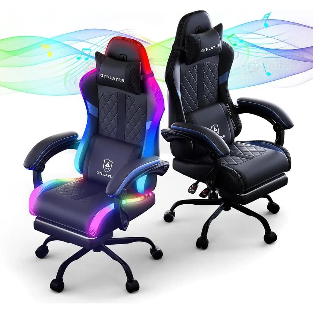 Sedia da Gaming Illuminata a LED con Altoparlanti - Poltrona Reclinabile per PC per Adulti, Sedia da Ufficio con Poggiapiedi, Blu