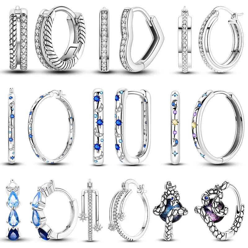 925 Sterling Silver Original Hoop Earrings For Women Heart Shape Snake Round Circle Pendientes Drop Earrings Fashion Jewelry