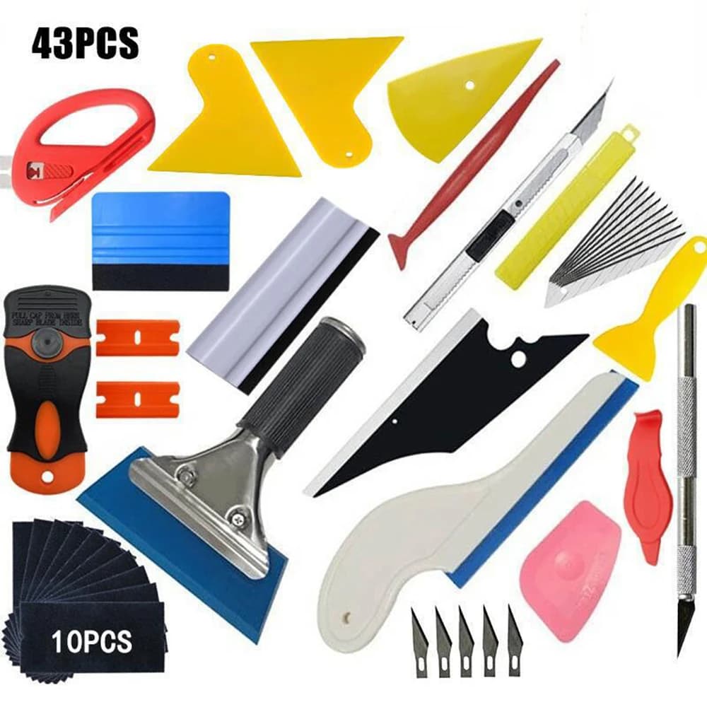 KUNAISI Kit di strumenti per avvolgere la pellicola per auto Spatola per vinile Raschietto per vinile Taglierina per vetri per veicoli Tinta per vetri Strumenti Set di tergipavimento