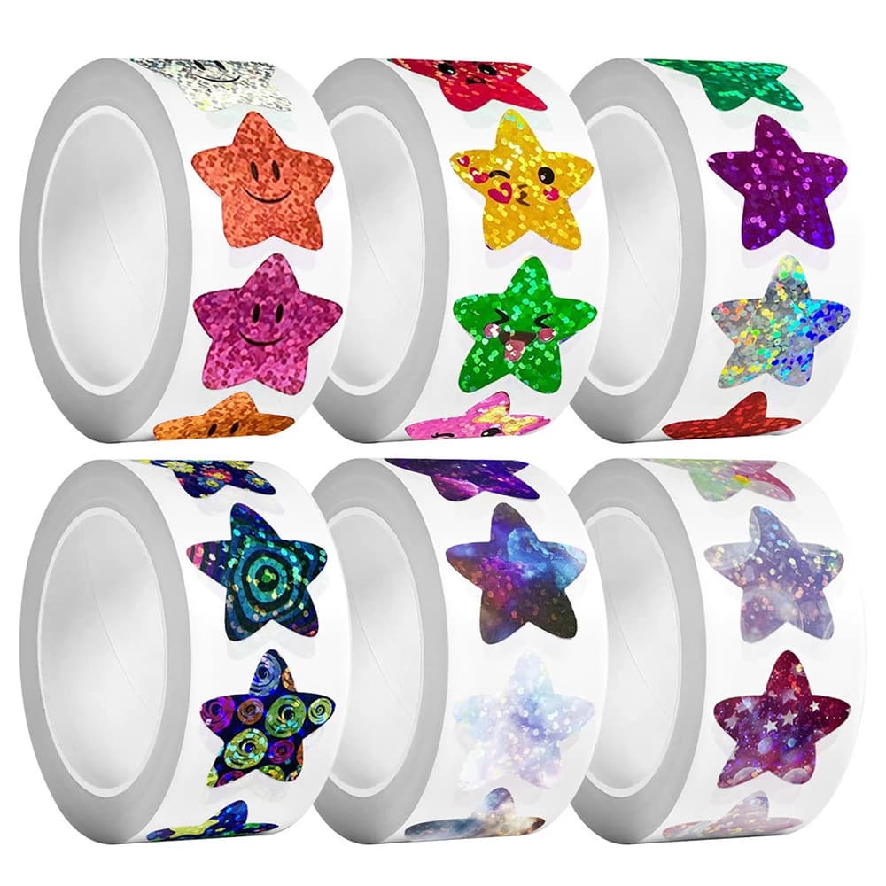 500 pz/rotolo carino colorato glitter stella adesivi bambini ricompensa adesivo bagagli fai da te scrapbook telefono cartone animato creativo decalcomanie di tenuta