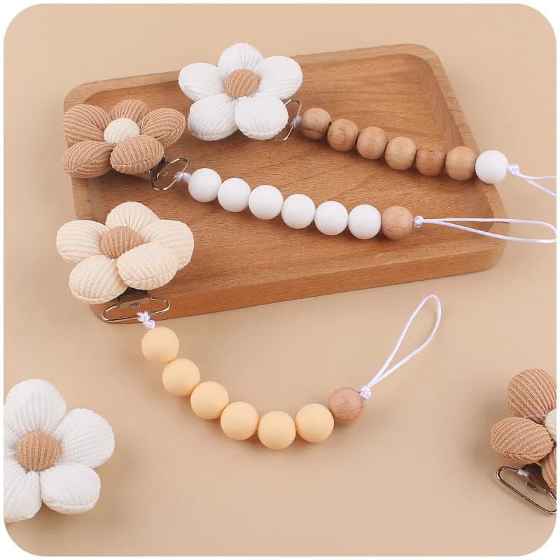 Clip per ciuccio per bambini Neonato Creativo Fiore fai da te Catena per ciuccio in silicone Giocattoli per dentizione in cotone Supporto per ciondolo succhietto