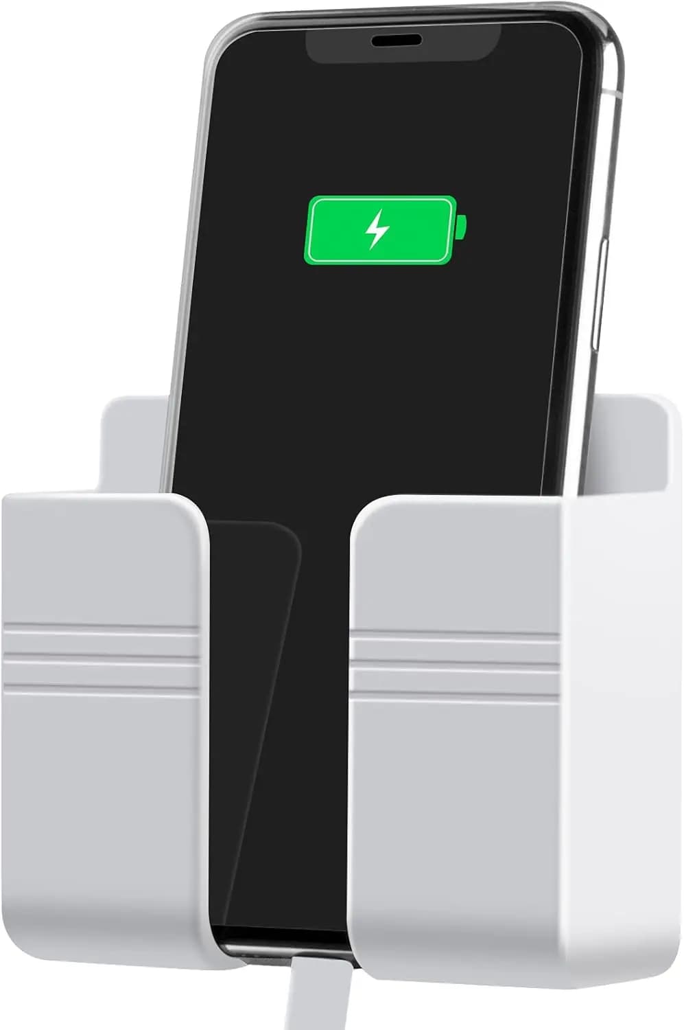 Wall phone holder with self-adhesive function. Recharge phone and camper suitable for iPhone and Androidc,Bianco)