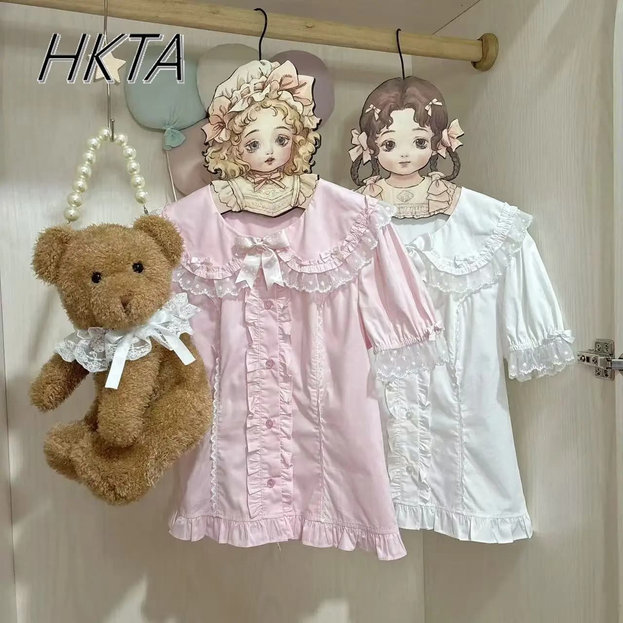 Dolce e carino bolla manica corta colletto per bambola Lolita camicetta versatile donna Top Kawaii fiocco pieghettato rosa Blusas all'interno top femminili