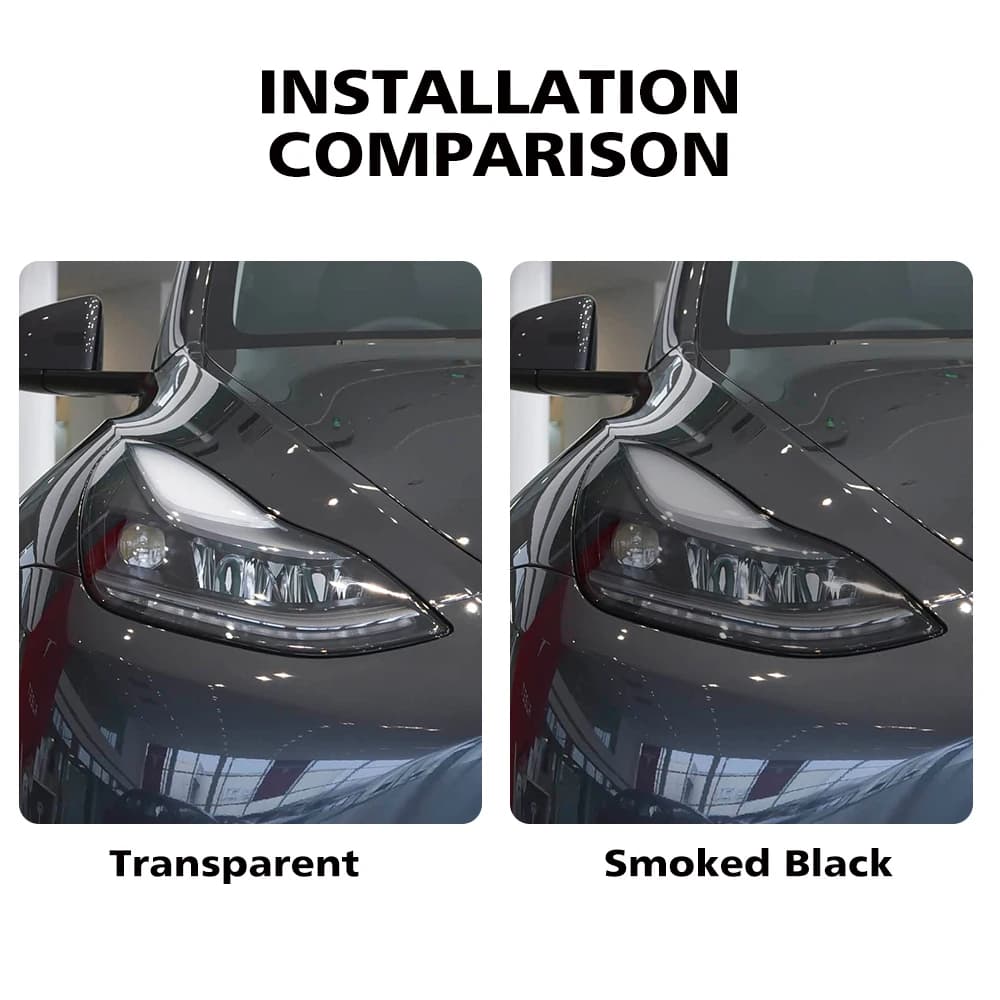 Pellicola Protettiva in TPU Pre-Tagliata Lucida Nera Fumé per Fari Tesla Model Y 2020-2026, Kit di Rivestimento in Vinile Anti-Graffio