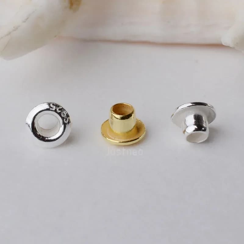 925 Sterling Silver Eyelet Rivet for Beads with Big Hole, Silver Round Eyelets for Jewelry Creation DIY Accessories