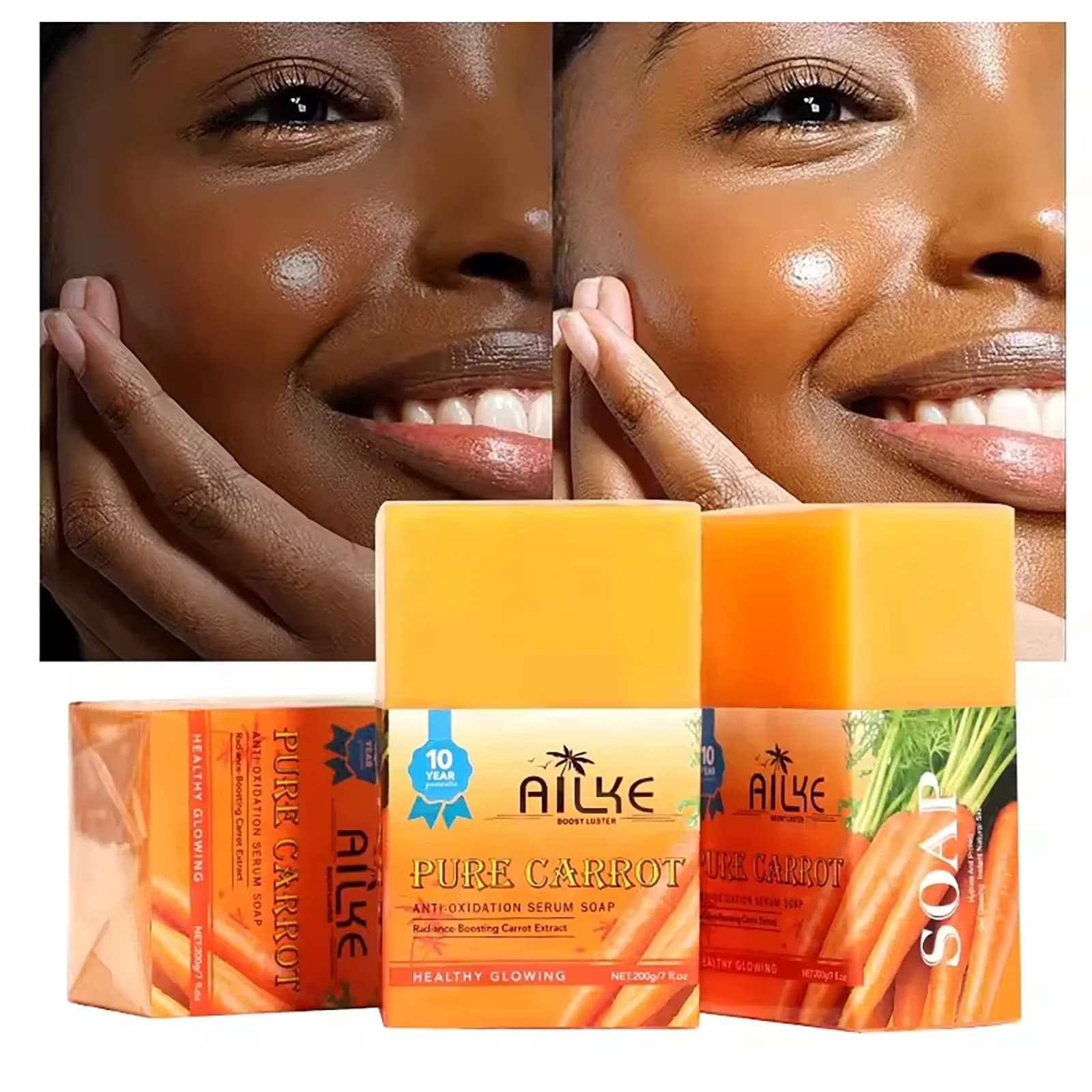 AILKE Natural Carrot Anti-Oxidation Serum Soap, Whitening Soap Bar for All Skin Tone, Cleaning Stains, With Vitamin C, 200g