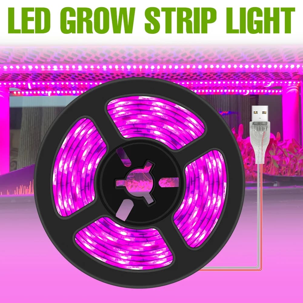 Striscia LED a Spettro Completo per Coltivazione Piante, Lampada USB 5V per Coltivazione Indoor di Semi, Illuminazione per Vegetali, Idroponica, Piante Grasse e Fiori