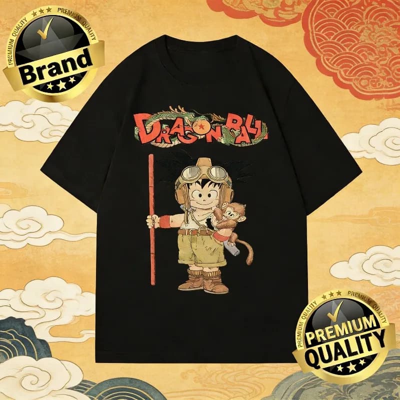 2026 Summer Dragon Ball Retro Cotton T-Shirt Oversized Casual Tee for Men Women Kids Goku with Flying Nimbus & Shenron Vintage