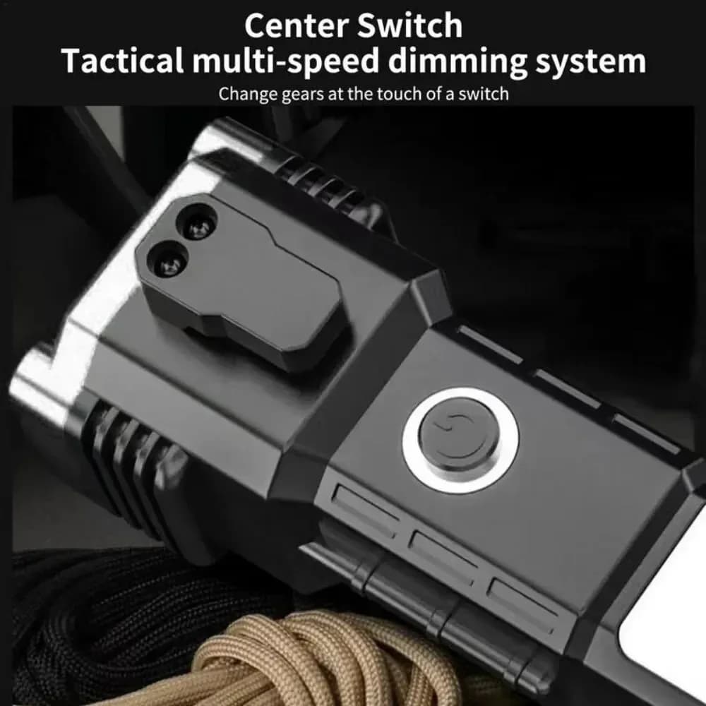 Torcia tattica 10000 lumen - Bacchetta telescopica per autodifesa con pistola parlante e ricarica rapida USB-C (IPX7)