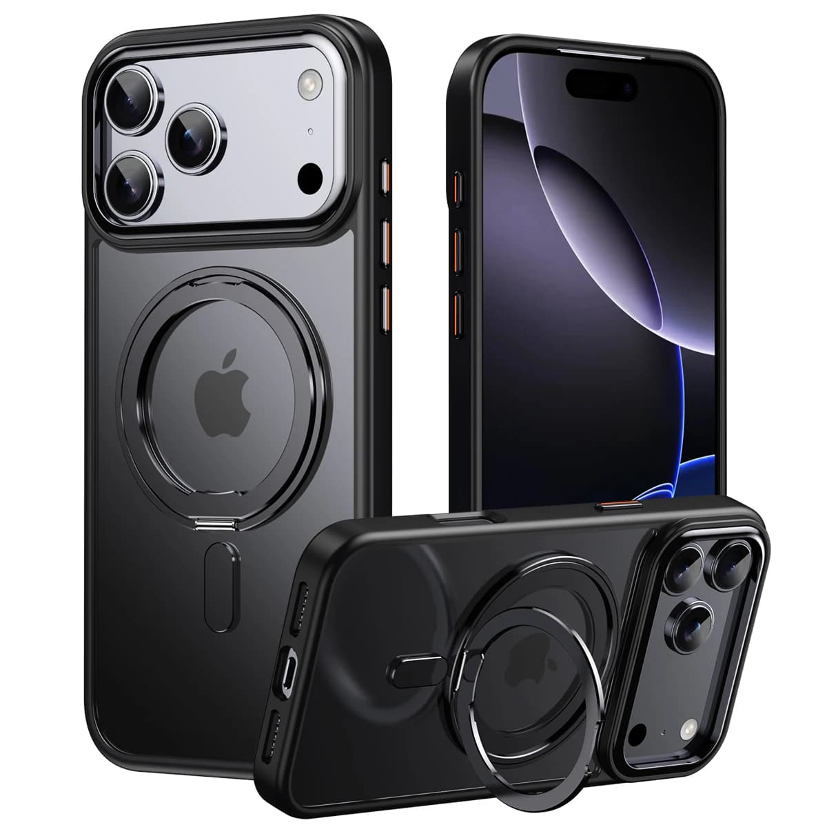 360 ° Magnetic housing with rotating support for iPhone 17 16 15 14 13 12 11 Pro Max Plus 17Air 16e Folding bracket with premium metal button