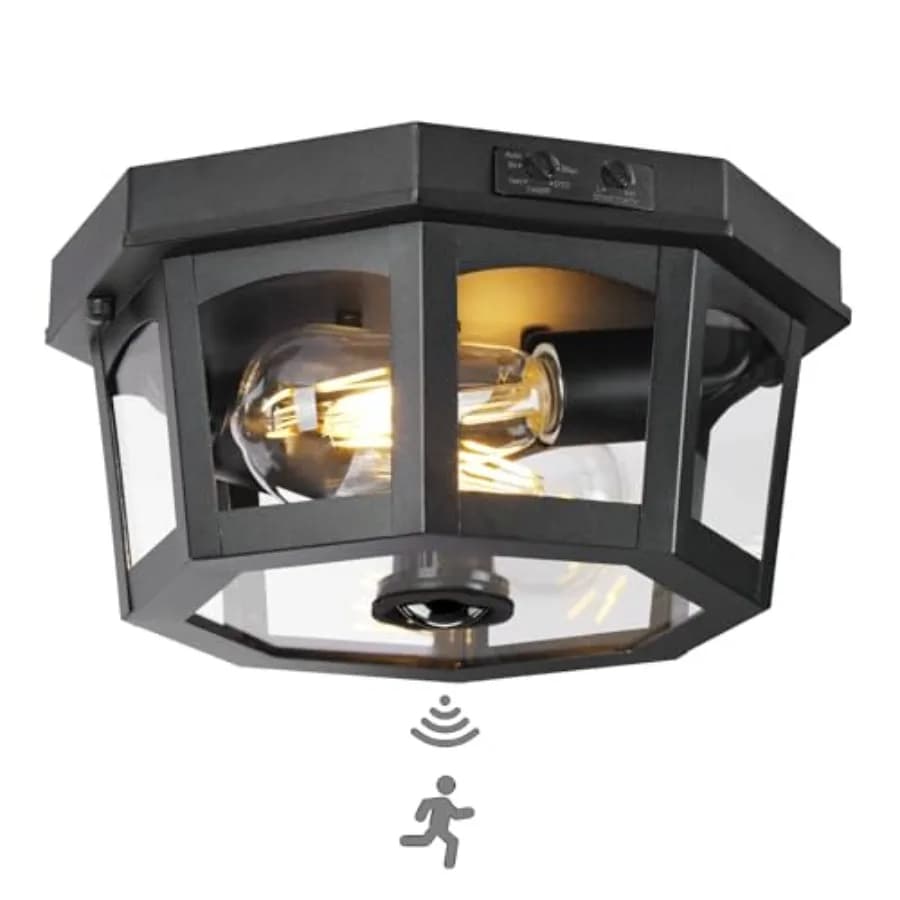 Lampada da Soffitto per Esterni con Sensore di Movimento, Illuminazione per Portico a Montaggio a Filo, Lampada Crepuscolare con Rilevatore Attivato, Design Moderno