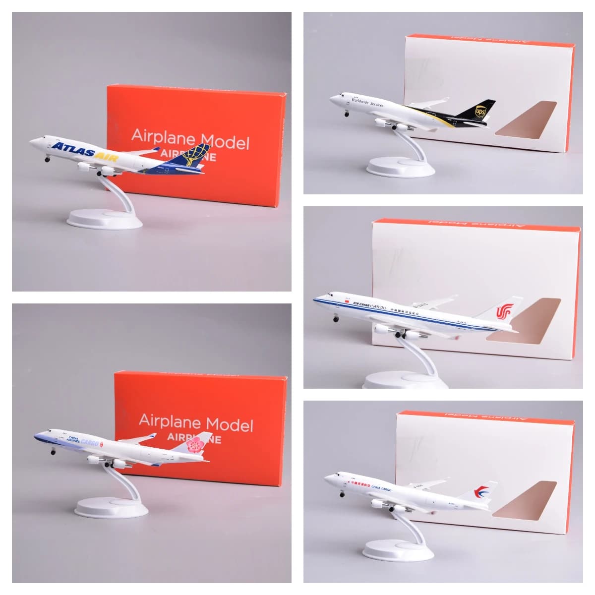 Modellino in metallo di un aereo B747 con portellone di cabina apribile da 20 cm, kit con supporto e ruote, per collezione, esposizione o come regalo per bambini.