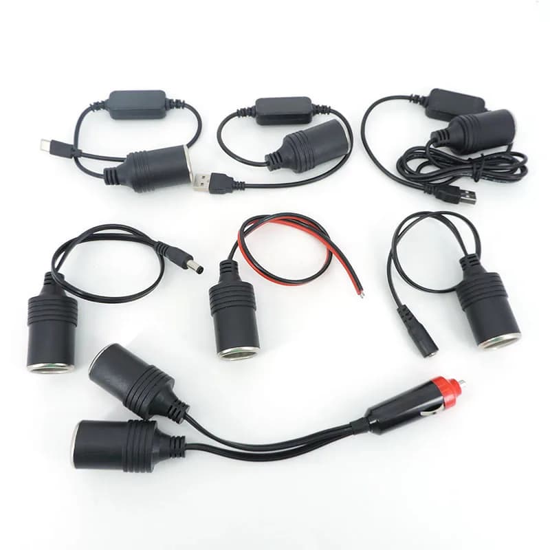 12v DC double cigarette lighter for auto male female to DC 5.5x2.1 USB type c male female connector 5v socket cigarette lighter charger a7