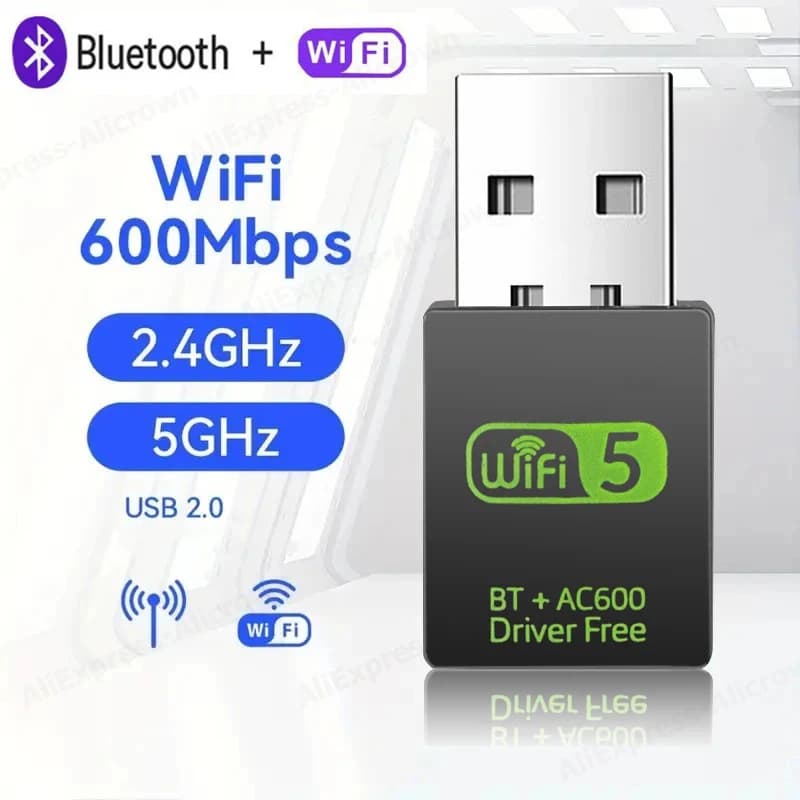 Adattatore wireless Bluetooth WiFi USB 2in1 Dongle 600Mbps Dual Band 2.4G + 5GHz Scheda di rete ad alta velocità Ricevitore 150M per PC portatile