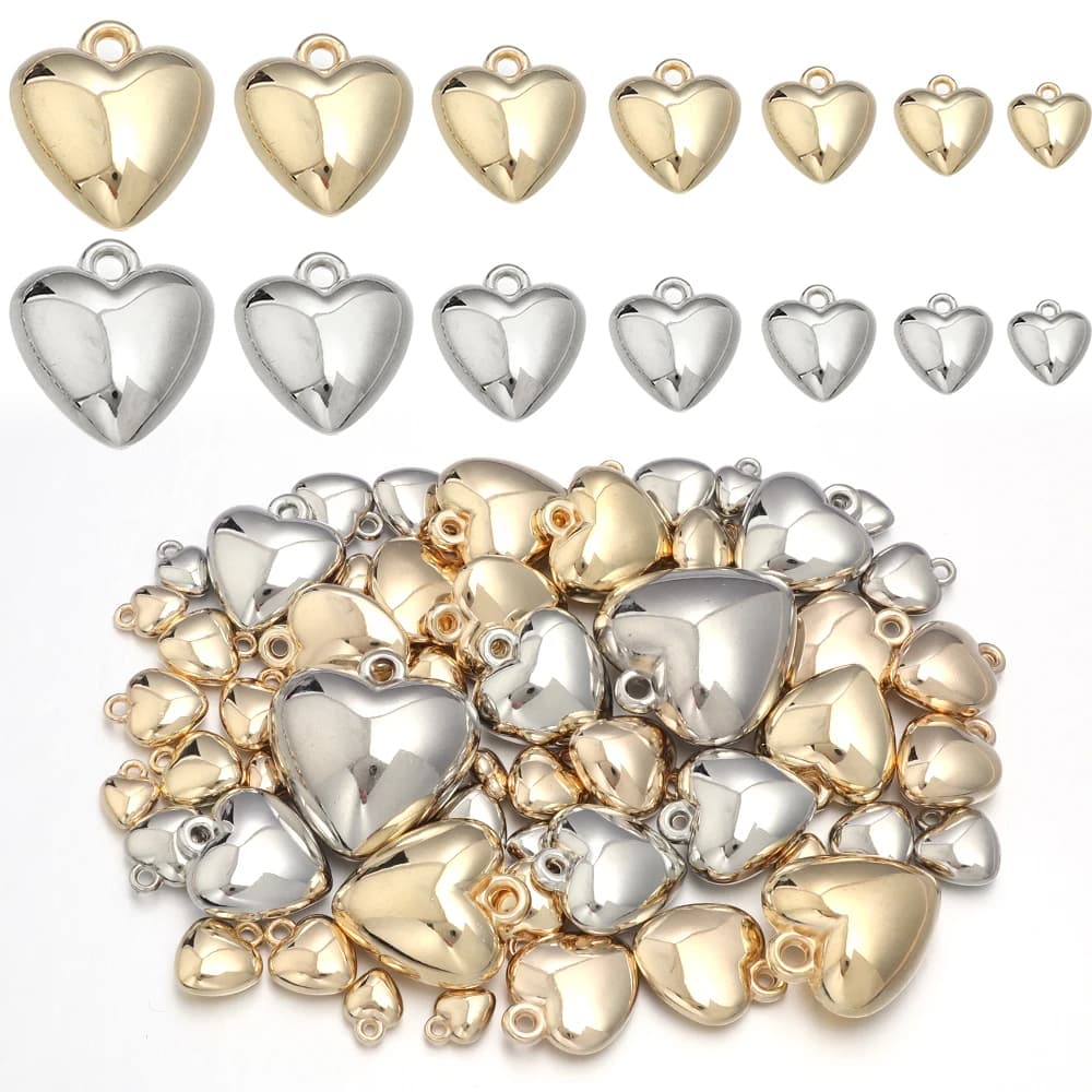 20 pz 6-18mm Colore Oro Cuore Pendenti E Ciondoli CCB Plastica Del Distanziatore Perline Del Pendente Per Fare Il Braccialetto Dell'orecchino Della Collana Del Pendente gioielli fai da te