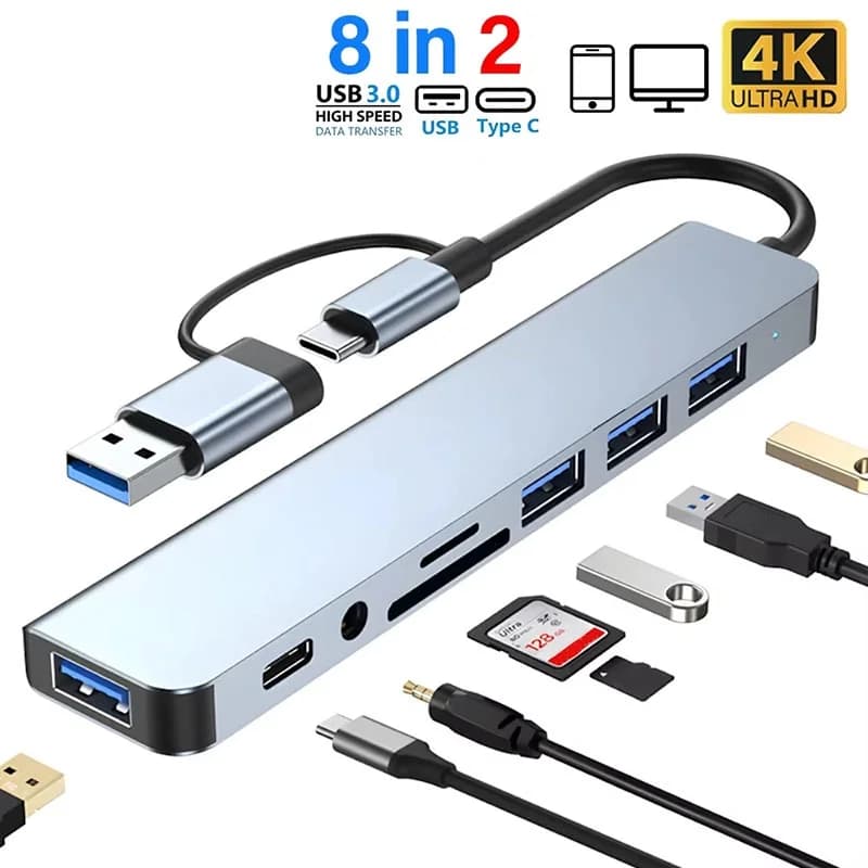 8 in 2 USB 3.0 HUB USB C HUB Docking station USB Tipo C Adattatore multiporta Lettore di schede SD TF Dock per PC Laptop Computer desktop