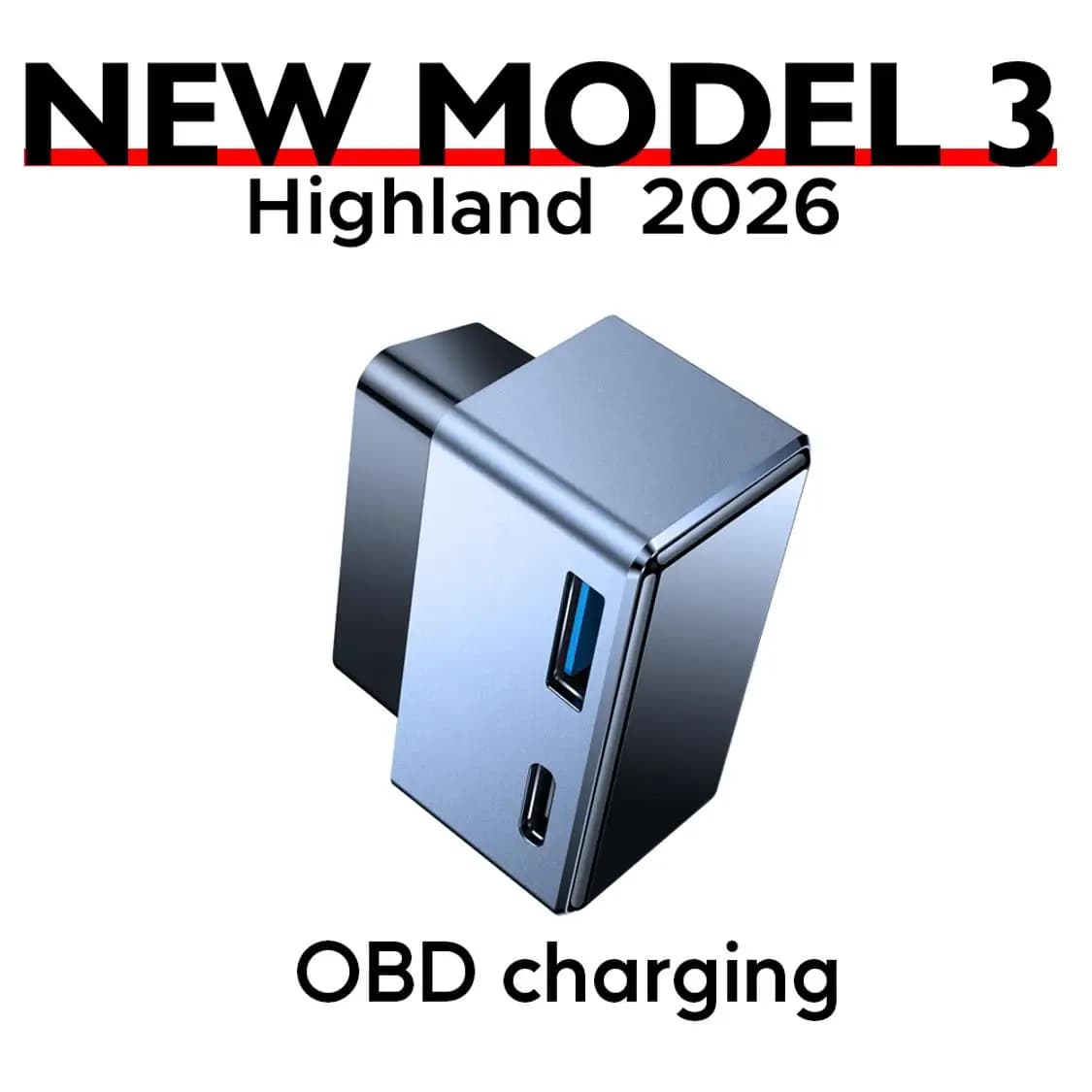 Adattatore di Ricarica Rapida OBD in Alluminio con Porta USB Type-C PD, Compatibile con Tesla Model 3 Highland 2026 e Model Y 2020-2024, Hub di Alimentazione 18W
