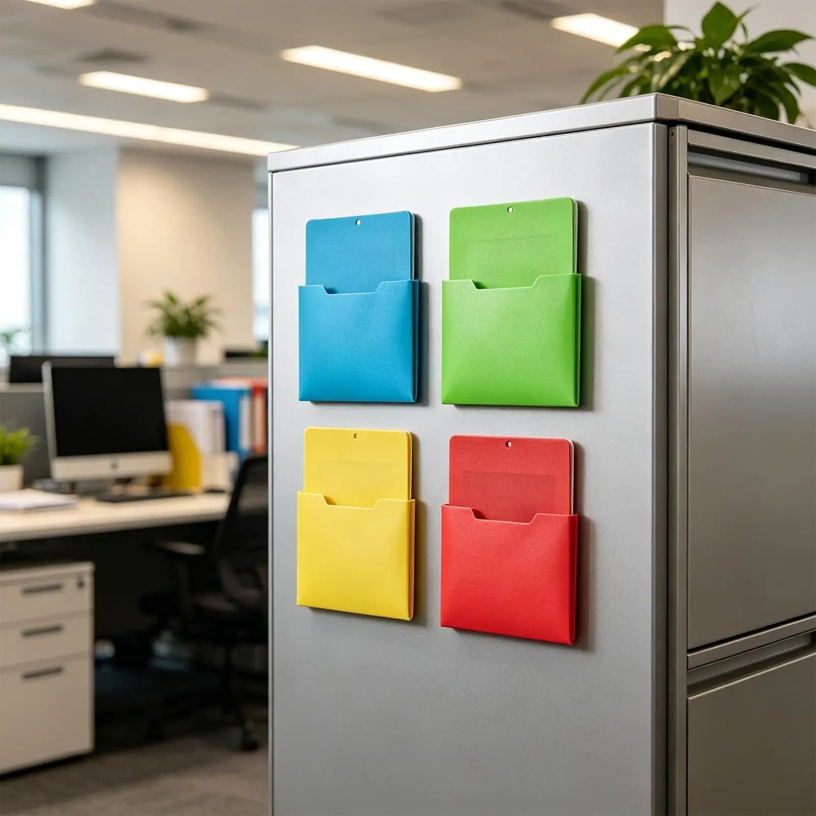 4-piece Magnetic Folder File Holder No Drilling Colorful Paper Storage Organizer Letter Size Paper Organizer For Refrigerator