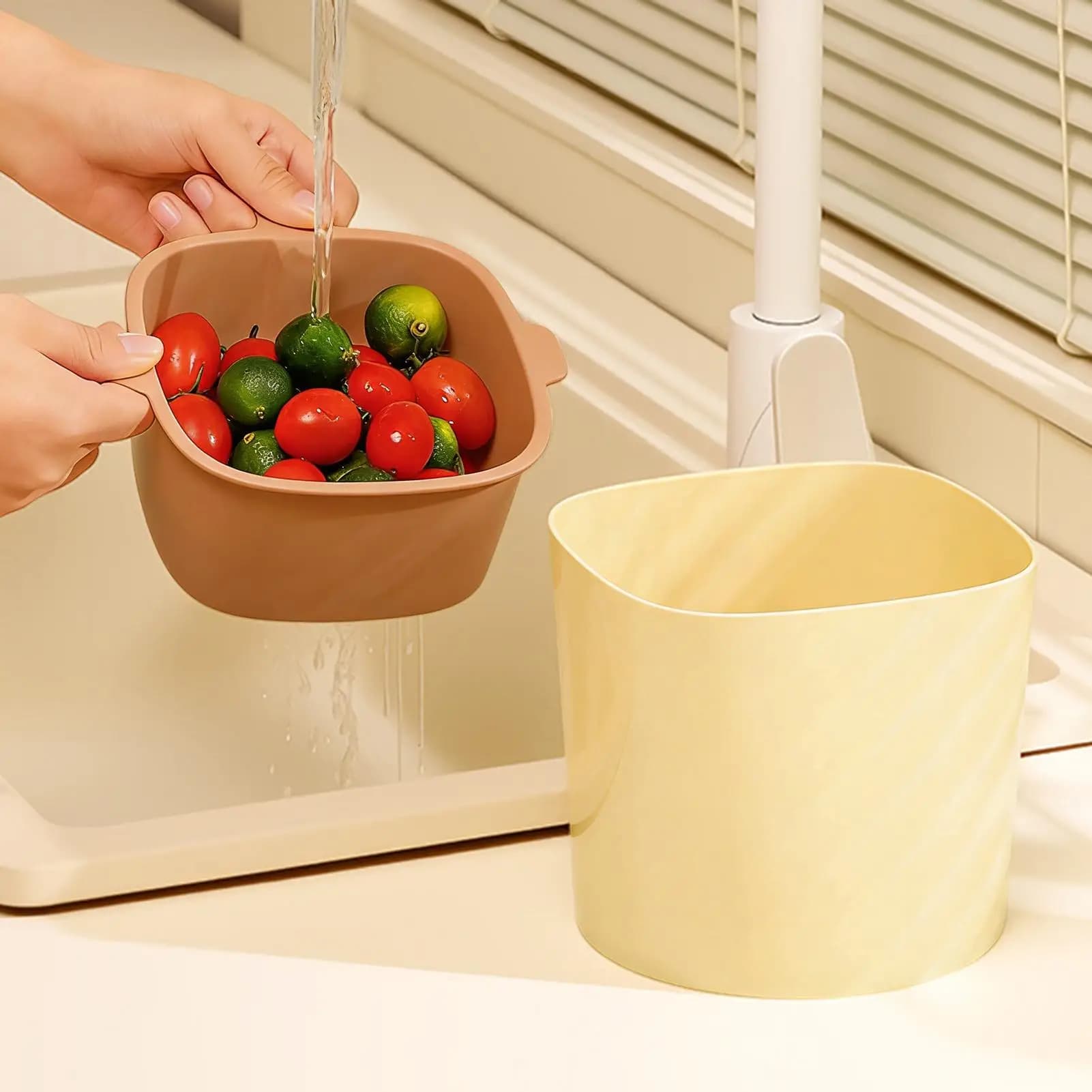 Cestino per Rifiuti Alimentari a Doppio Strato, Piccolo Contenitore per Rifiuti con Drenaggio d'Acqua, Cestino da Banco per Cucina, Sala da Pranzo, Ufficio