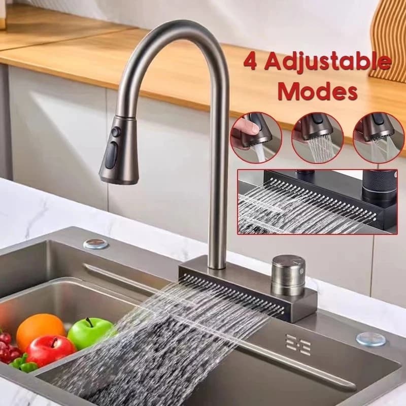 Kitchen Faucet Extractible Kitchen Faucets 4 Mode Wash basin faucets Adjustable taps for hot and cold water Grey bath mixer