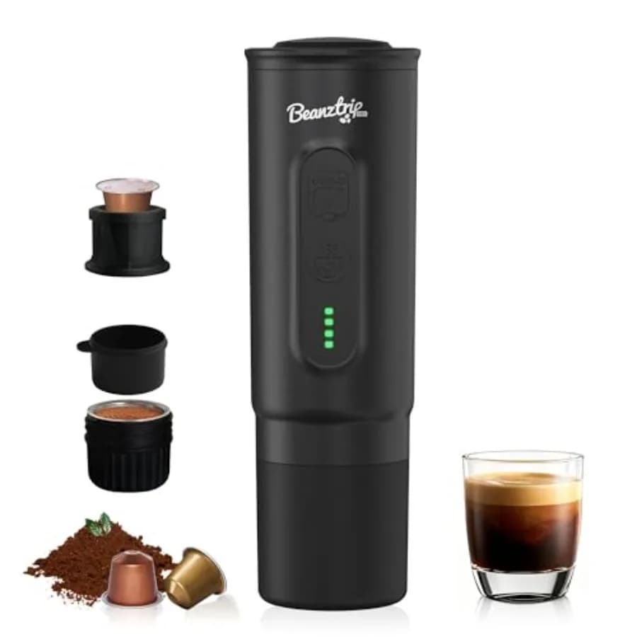 Macchina da caffè da viaggio per campeggio, in acciaio inox nero, macchina per espresso portatile da 20 bar compatibile con capsule NS e caffè macinato