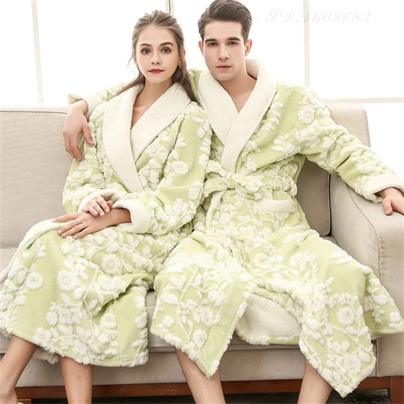 Inverno caldo pile corallo abito lungo spessa flanella Jacquard coppia accappatoio indumenti da notte indumenti da notte allentato Casual Homewear Lounge Wear