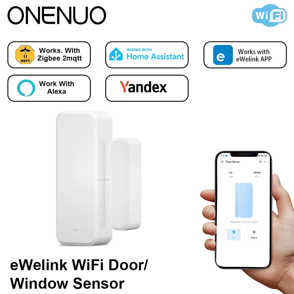 Sensore WiFi per Porte e Finestre con Notifica di Allarme tramite App Ewelink, Rilevatore Magnetico di Apertura/Chiusura per la Sicurezza Domestica