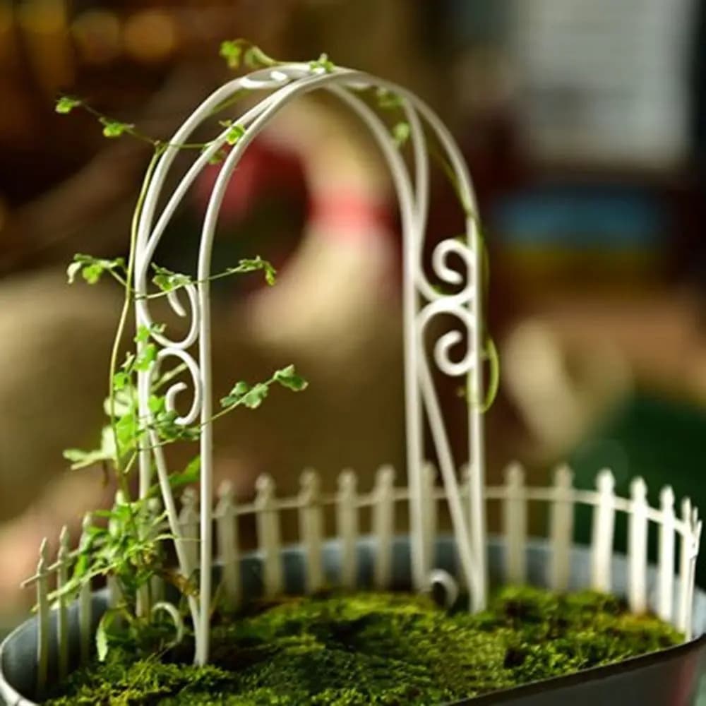 Arco di ferro in miniatura bianco 30*14cm decorazione del giardino delle fate pianta della casa delle bambole traliccio ornamenti per la casa delle bambole modelli di scena