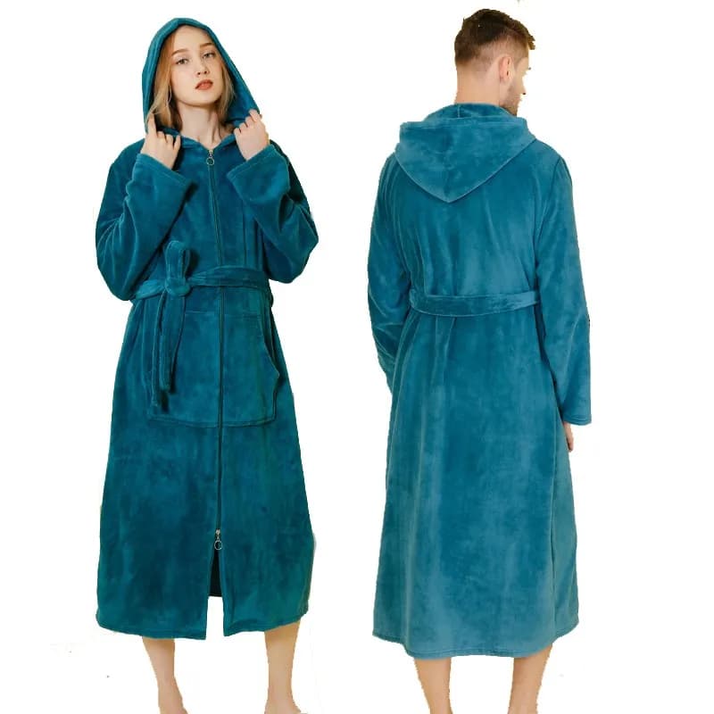 Winter Adding Flannel Couples Long Sleeves Night Shirt Men And Women Bathrobe With Nightwear Hood Trained Hot Coral Beads Dresses For Home