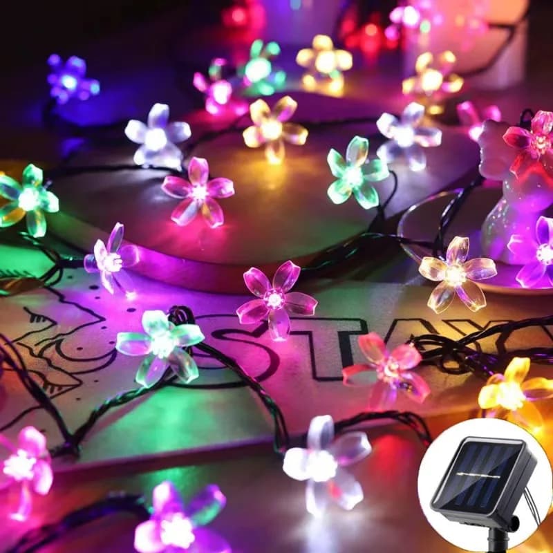 Catena Luminosa Solare a Forma di Fiori di Ciliegio 20/50/100 LED, Ghirlanda Solare per Matrimoni, Patio, Festività, Decorazione Esterna per Ramadan e Giardino