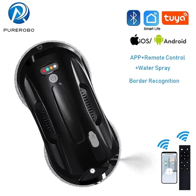 (Code promo: 69GS08)Purerobo W-R4S robot per la pulizia del vetro Ultra sottile con APP e Robot aspirapolvere per vetro con pulizia automatica a spruzzo d'acqua intelligente remoto