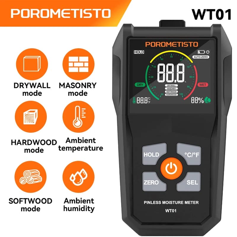 WT01 Misuratore di umidità digitale per legno senza puntale Rilevatore di umidità induttivo per legno senza puntale Misuratore di umidità portatile per mattoni di cemento e cemento
