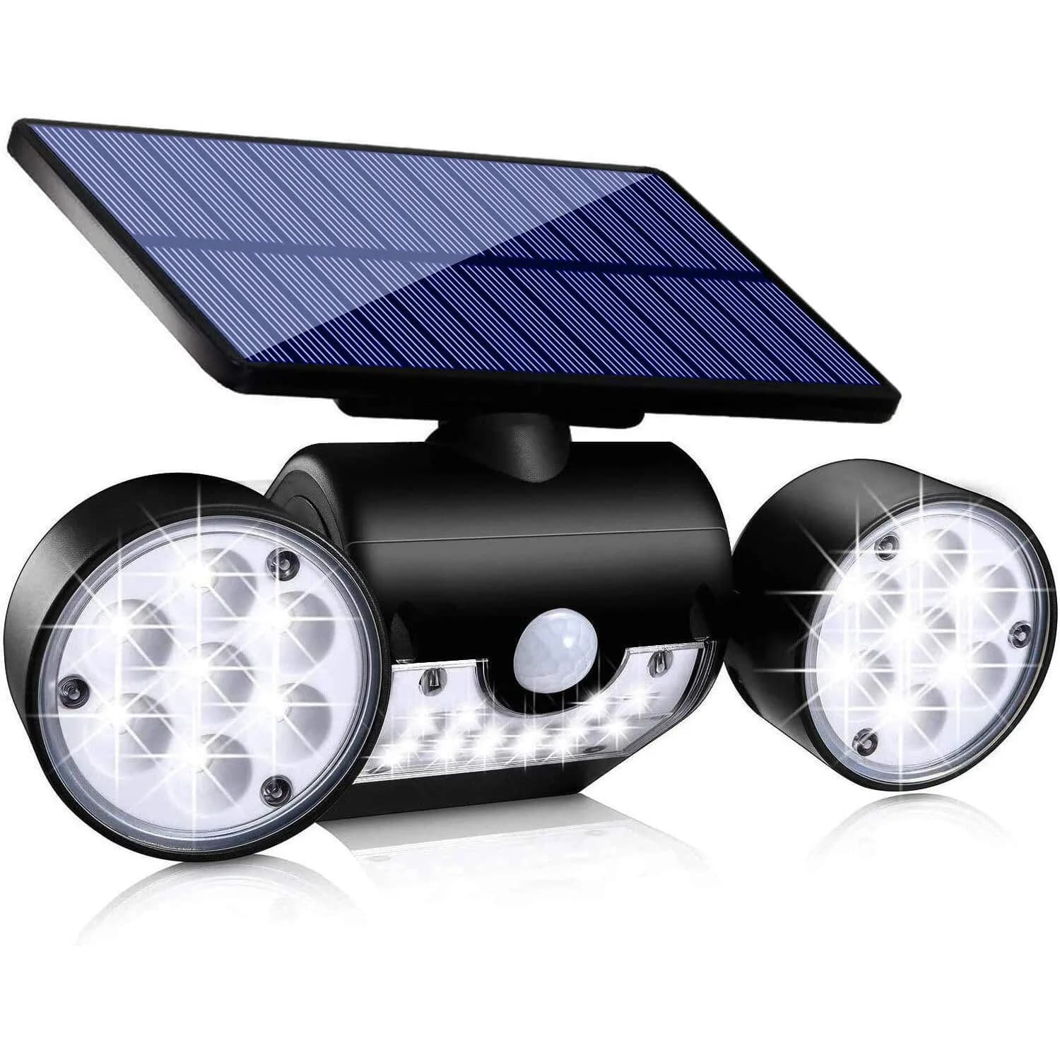 Luci solari da esterno, luci di sicurezza con sensore di movimento Lampade da parete solari con faretto a doppia testa Luce di movimento solare impermeabile a LED
