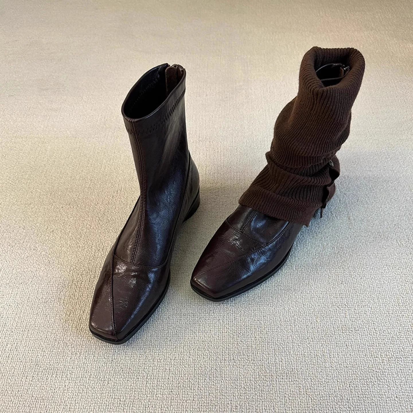 Women's Boots with Heel Leather Shoes with Zipper Boots Chelsea Robust Women's Boots Elegant Winter Shoes Casual Snow Boots Fashion