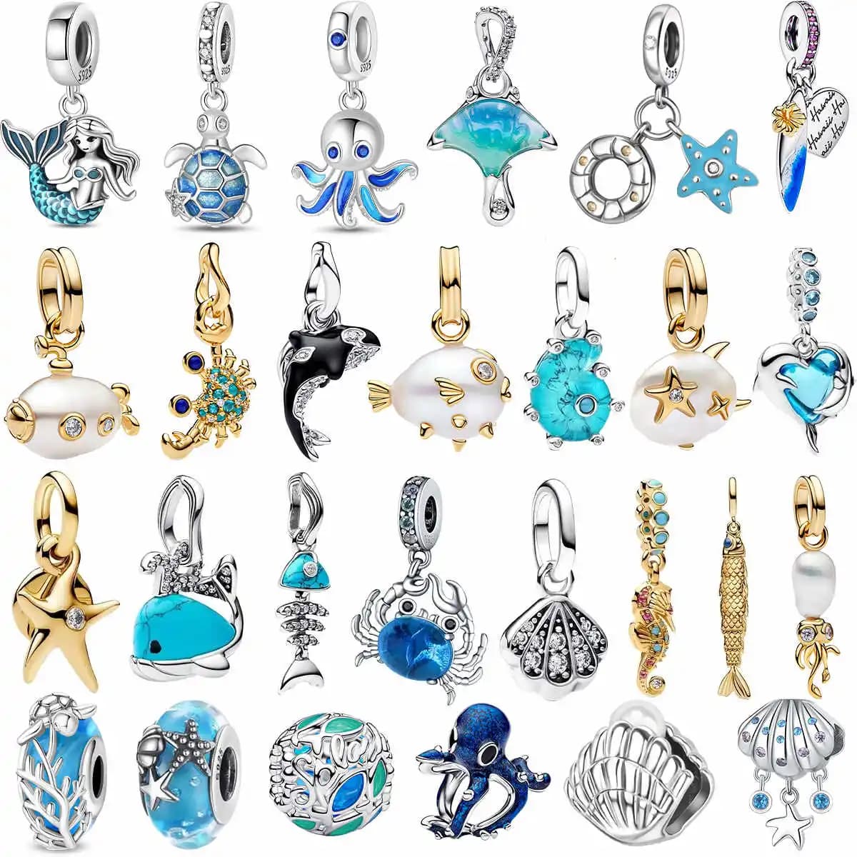 Ciondoli Originali in Argento Sterling 925 a Forma di Pesce, Conchiglia, Tartaruga, Stella Marina, Balena, Perline per Bracciali e Collane, Regalo Fai-da-Te per Donna
