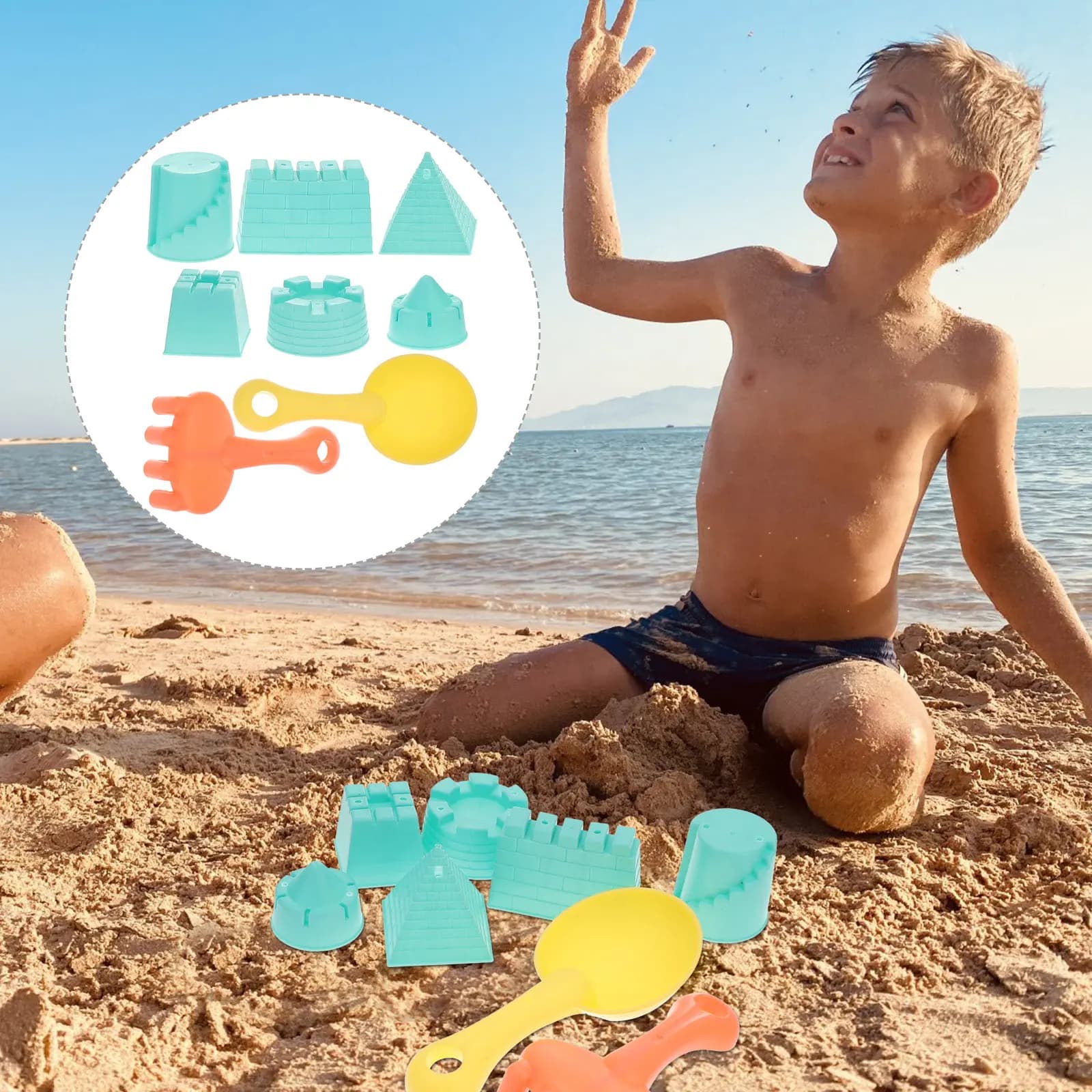 Set di Giocattoli da Spiaggia per Bambini, Kit per Costruire Castelli di Sabbia, Attrezzi Portatili Interattivi per Divertimento Estivo all'Aperto