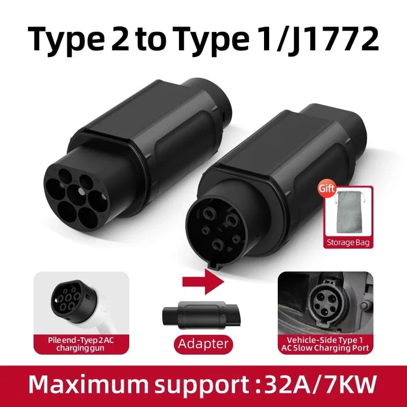 Connettore di ricarica per veicoli elettrici Adattatore da tipo 2 a tipo 1 J1772 Caricatore EVSE compatibile con l'adattatore EV Tesla GBT