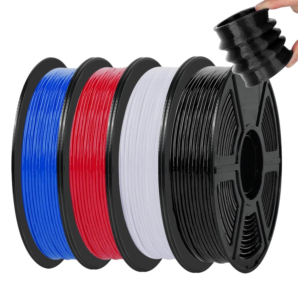 Flexible TPU 200G 1.75mm for 3D Printer, 95A TPU Transparent Soft, Rainbow Color Change, Black White Blue, High Speed