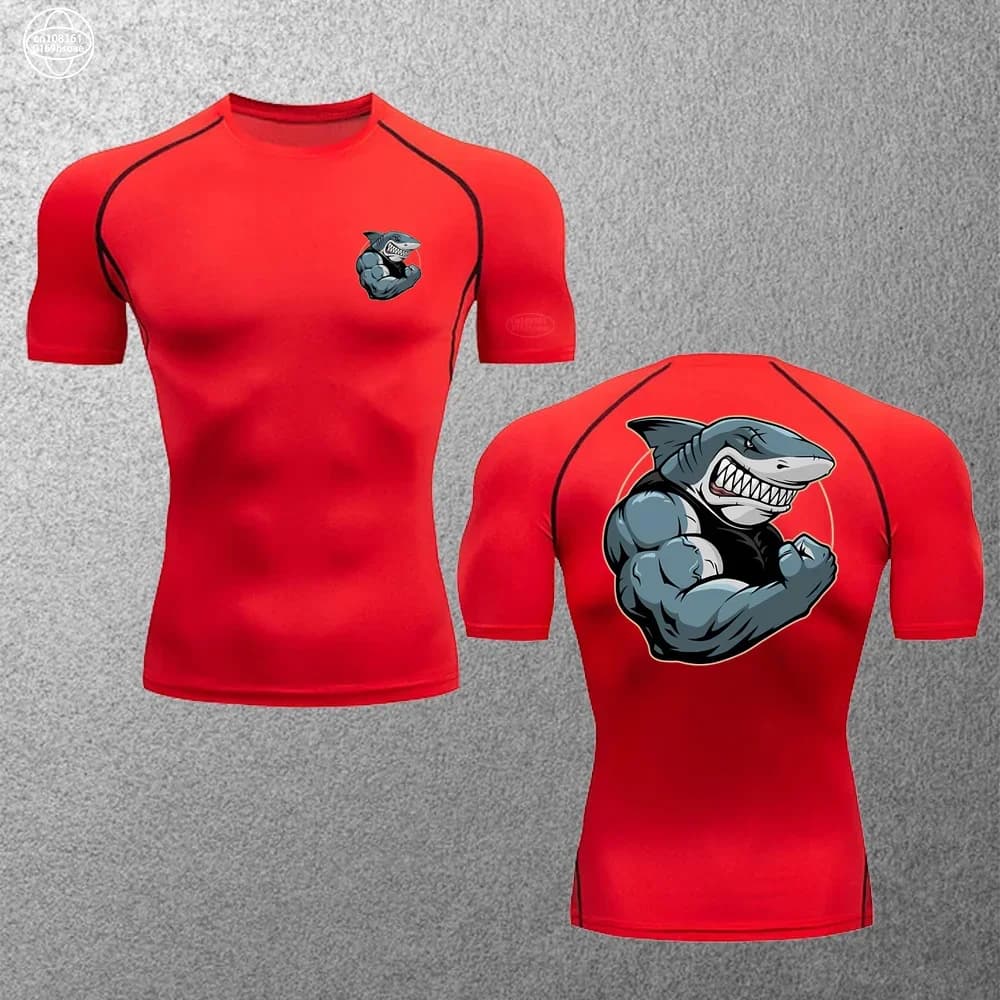 Men's Elastic Compression T-shirt Casual Ankle T-shirt Breathable Summer Running Running Sportwear Quick Drying Top S-3XL